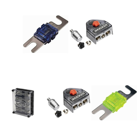 Kicker Warhorse (2) Battery Terminals & HPFD4 Fused Way Distribution Block w/ AFS 60 / 100 Amp Fuse Bundle