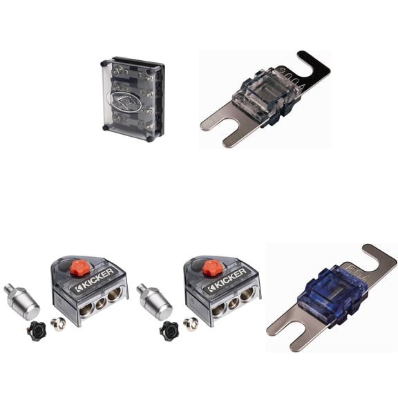 Kicker Warhorse (2) Battery Terminals & HPFD4 Fused Way Distribution Block w/ AFS 60 /200 Amp Fuse Bundle