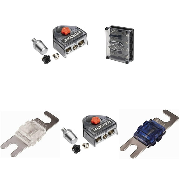 Kicker Warhorse (2) Battery Terminals & HPFD4 Fused Way Distribution Block w/ AFS 80 / 60 Amp Fuse Bundle
