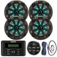 thumbnail image 1 of Kicker Weather-Resistant Marine Bluetooth USB RCA Stereo Receiver w/Remote Bundle with (QTY 4) 8" 2-Way 300W Max Coaxial Marine LED Speakers w/ Charcoal Grilles, 50-Ft 16-Gauge Wire, Antenna, 1 of 7