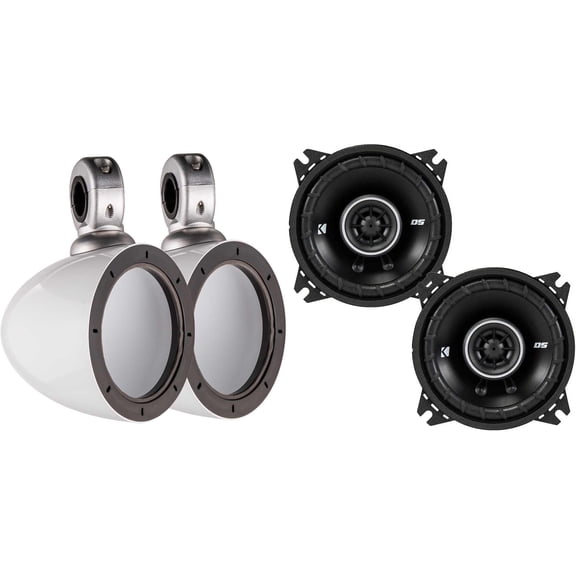 Kicker White Mini Wake Tower Marine Enclosures loaded with Kicker 4" 43DSC Speakers