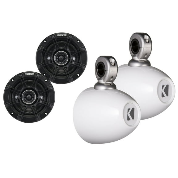Kicker White Mini Wake Tower Marine Enclosures loaded with Kicker 4" DSC Speakers