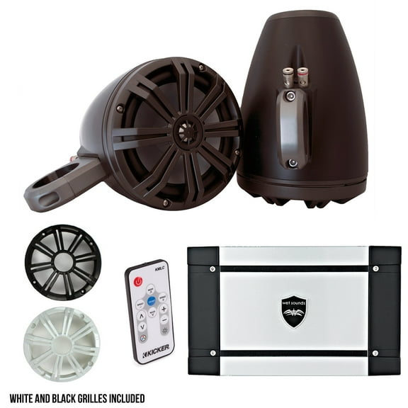 Kicker marine 8" LED Tower System (Black),Wet Sounds HT-4 Amp, 41KMLC Remote