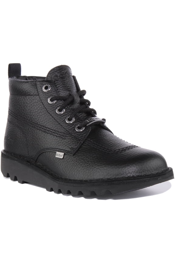 Kick Hi Tumble Unisex Premium Leather Lace Up Ankle Boot In Black Size 8M/9F