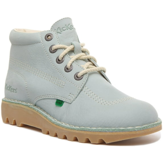Kickers Kick Hi Unisex Chunky Sole Lace Up Leather Ankle Boots In Light Green Size 7F