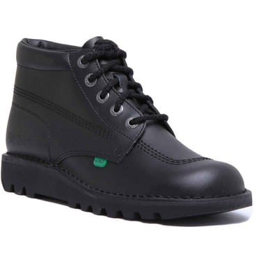Kickers Kick Hi Unisex Lace Up Casual Leather Ankle Boots In Black Size 7.5M/8.5F