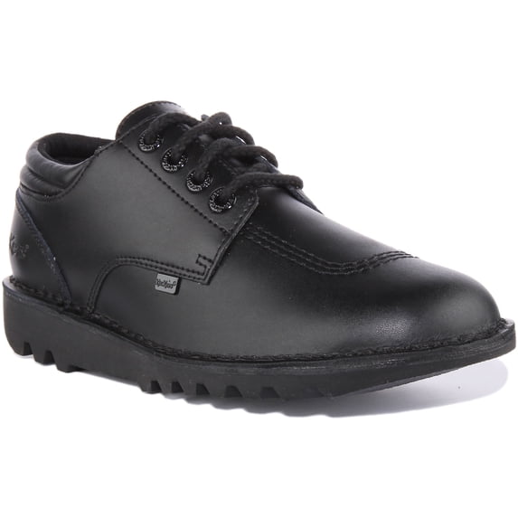 Kickers Kick Lo Padded Unisex Lace Up Leather Shoes In Black Size 9M/10F