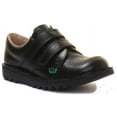 thumbnail image 1 of Kickers Kick Lo Velcro Junior's Double Hook And Loop Strap Leather Shoes In Black Size 5, 1 of 6