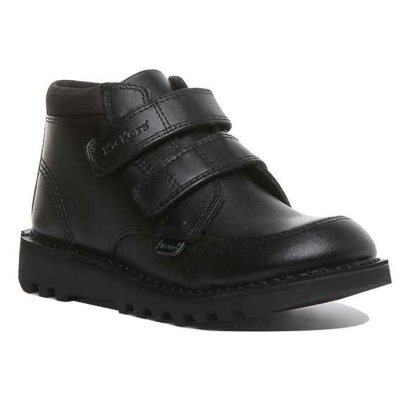 Kickers Kick Scuff Hi Kid's 2 Strap Hook And Loop School Shoes In Black Size 3