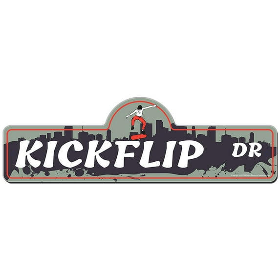 Kickflip Street Sign | Indoor/Outdoor | Funny Home Decor for Garages, Living Rooms, Bedroom, Offices | SignMission personalized gift