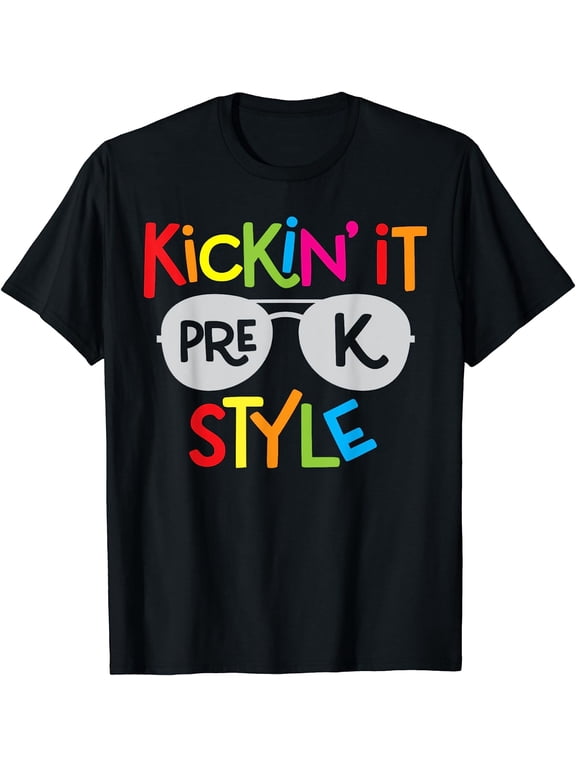 Kickin it Pre-K Style Shirt Kids Back to School Teacher T-Shirt Black Large
