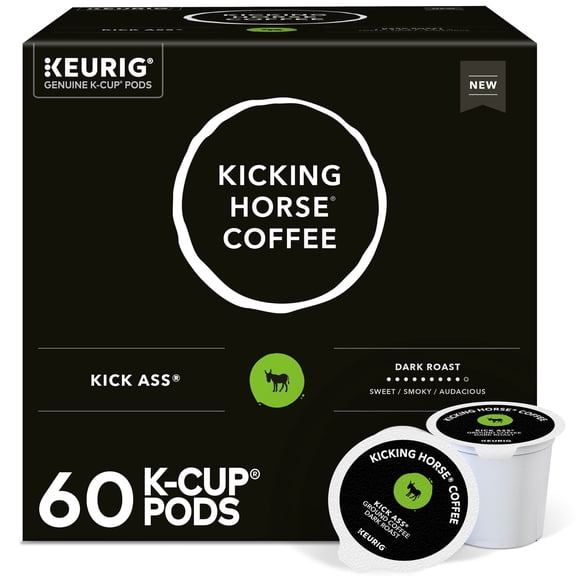 Kicking Horse Coffee, Kick Ass, Single Serve Keurig K-Cup Pods, Dark Roast Coffee, 60-Count Box