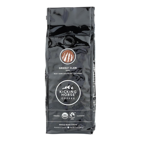 Kicking Horse Coffee Organic Grizzly Claw, Dark Roast, Whole Bean Coffee, 10 Oz