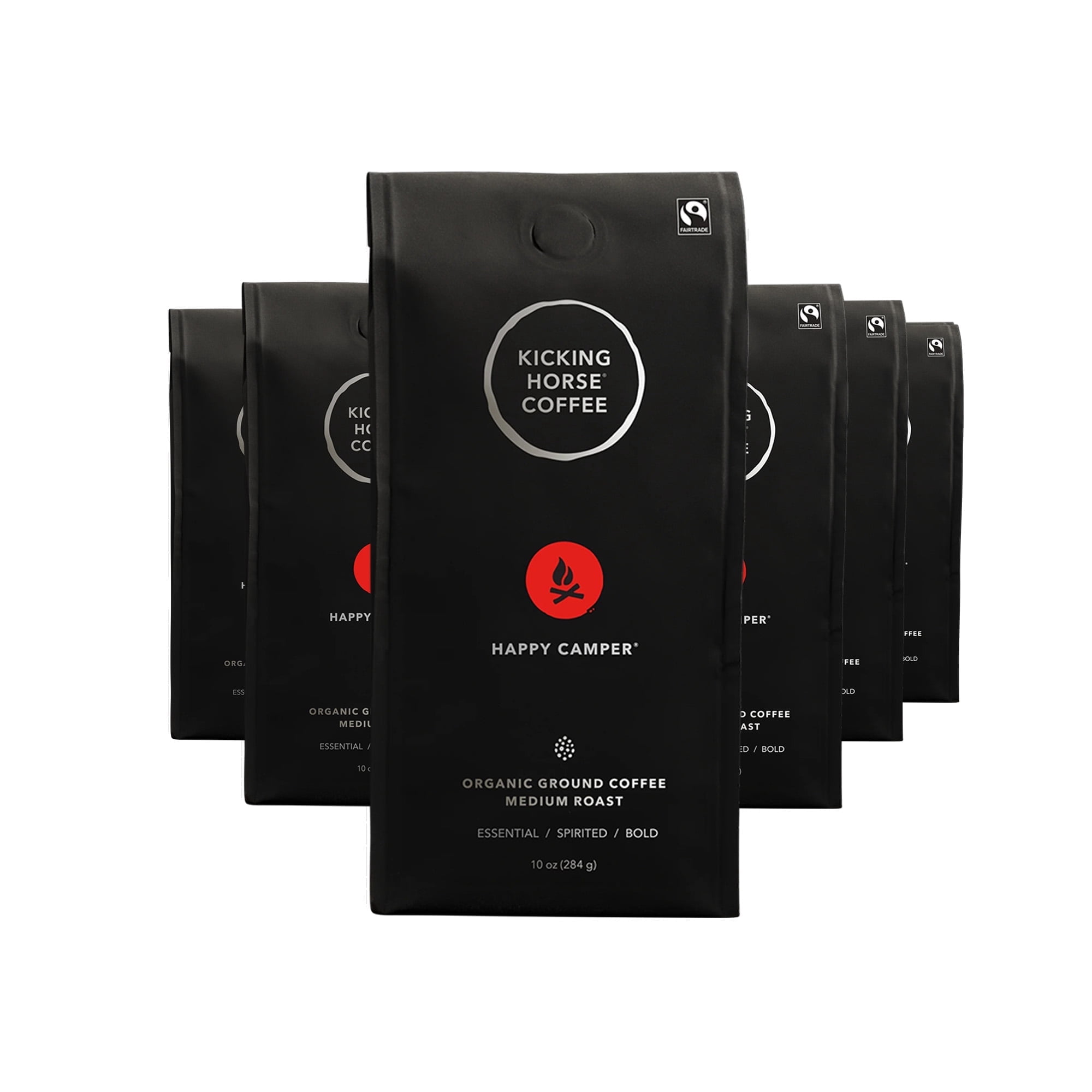Kicking Horse Happy Camper Whole Bean Coffee, Medium Roast, 10 oz bag (Pack of 6)