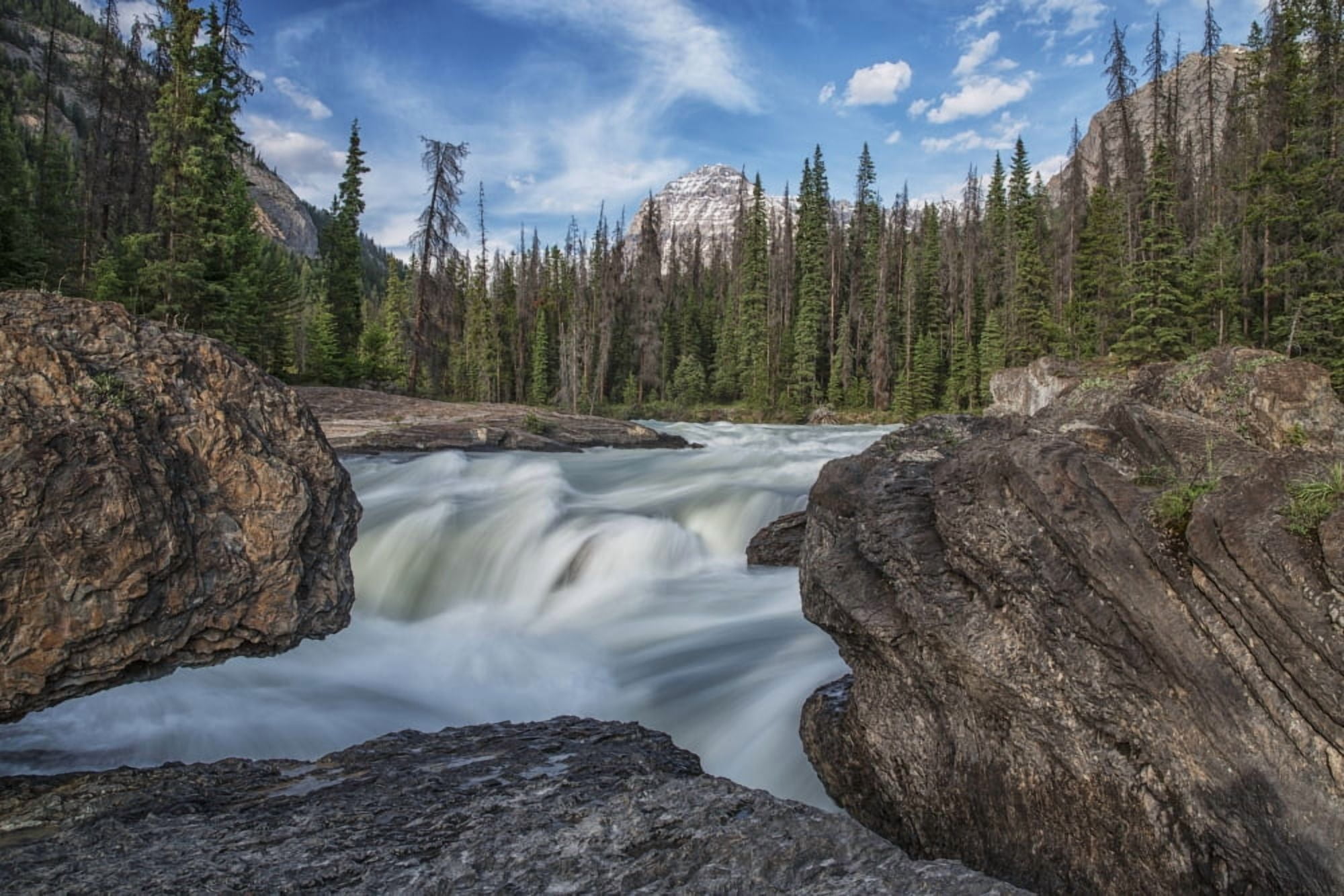 The Kicking Horse River flows over a waterfall before it goes beneath a natural bridge Yoho National Park British Columbia Canada Canvas Art - Robert Postma Design Pics (19 x 12)