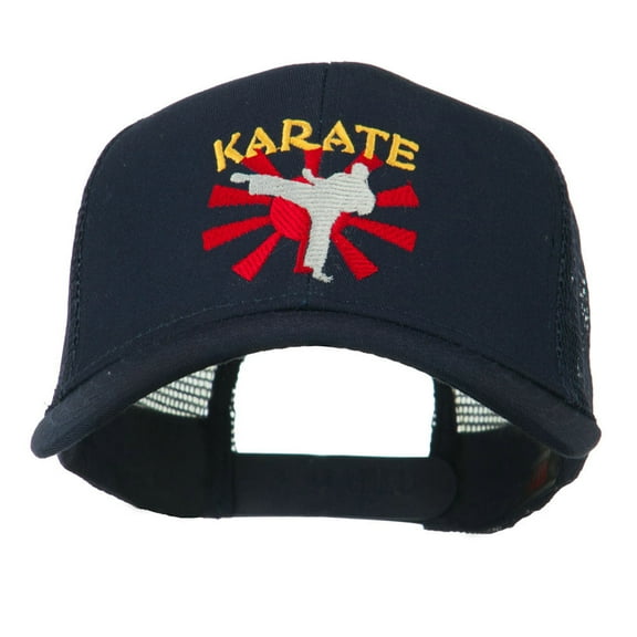 Kicking Karate Man Embroidered Trucker Cap - Navy OSFM