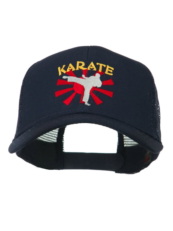Kicking Karate Man Embroidered Trucker Cap - Navy OSFM
