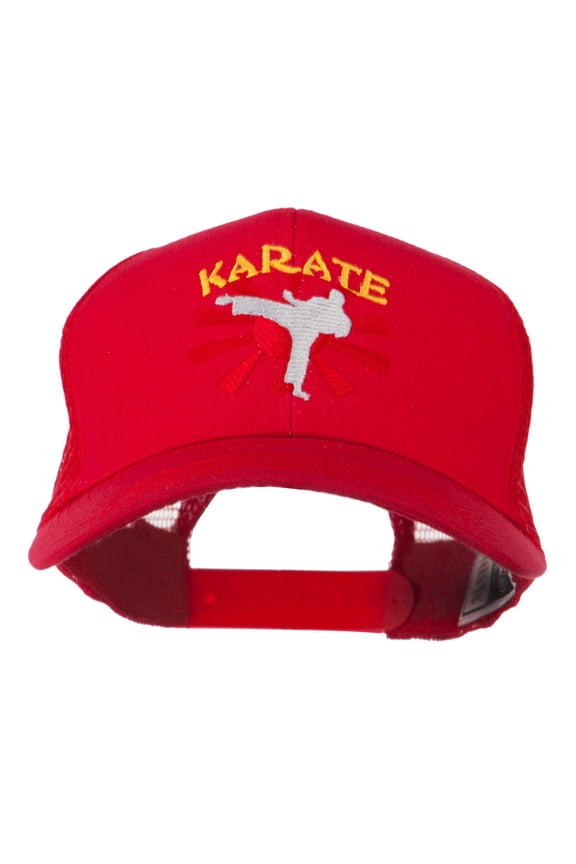 Kicking Karate Man Embroidered Trucker Cap - Red OSFM