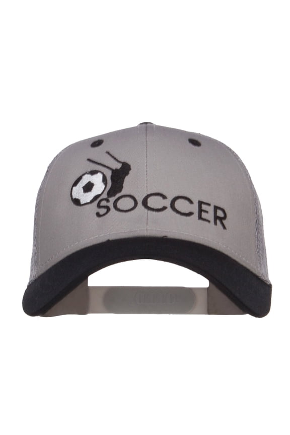 Kicking Soccer Embroidered Two Tone Trucker Cap - Black Grey OSFM
