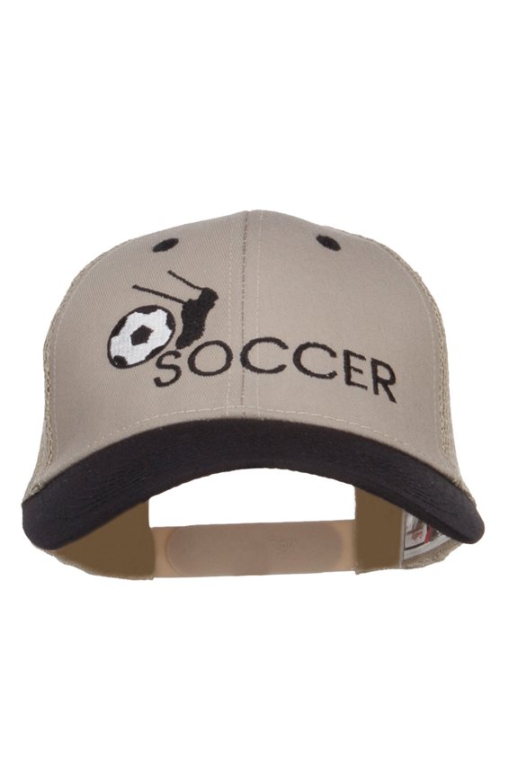 Kicking Soccer Embroidered Two Tone Trucker Cap - Black Khaki OSFM