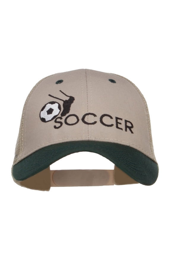 Kicking Soccer Embroidered Two Tone Trucker Cap - Dk Green Khaki OSFM