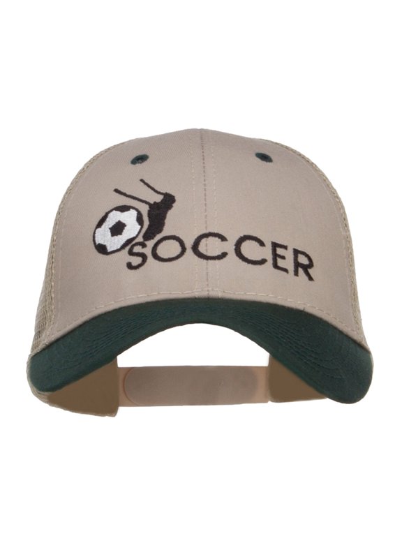 Kicking Soccer Embroidered Two Tone Trucker Cap - Dk Green Khaki OSFM