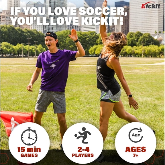 Kickit Soccer Tennis Game Set, Portable 6.5' Wide x 2' High Net & Soft Lightweight Ball, Play Outdoors, Indoors, Backyard, Beach, Complete Skills Training & Travel Friendly, Original