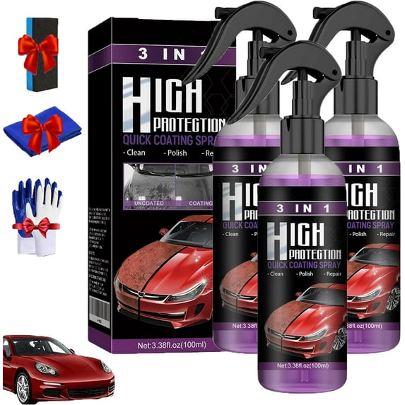 Kicklo Ceramic Coating, 2025 Upgrade 3 in 1 Quick Car Ceramic Coating Spray, 3.83 Floz Quick Effect Coating Agent for Car, High Protection Car Scratch Nano Repair Wax for Any Vehicles (3)