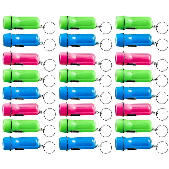 Kicko Mini Flashlight Keychain - 12 Pack Assorted Colors, Green, Light Blue and Pink, Batteries Included - for Kids, Party Favor, Goody Bag Filler, Prize, Pocket Size, Chain for Key