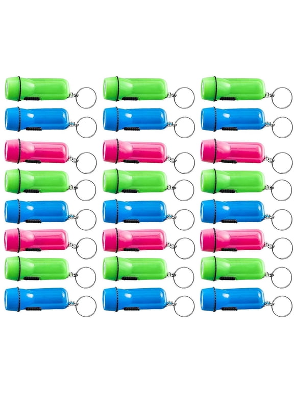 Mini Flashlight Keychain - 12 Pack Assorted Colors, Green, Light Blue and Pink, Batteries Included - for Kids, Party Favor, Goody Bag Filler, Prize, Pocket Size, Chain for Key