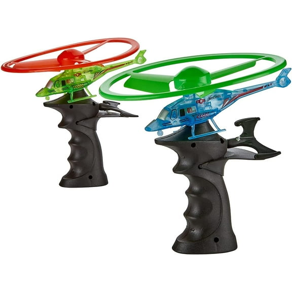 Kicko 2-Pack Flying Light-Up Ripcord Helicopter - Night Glow, Outdoor Play, Party Favor