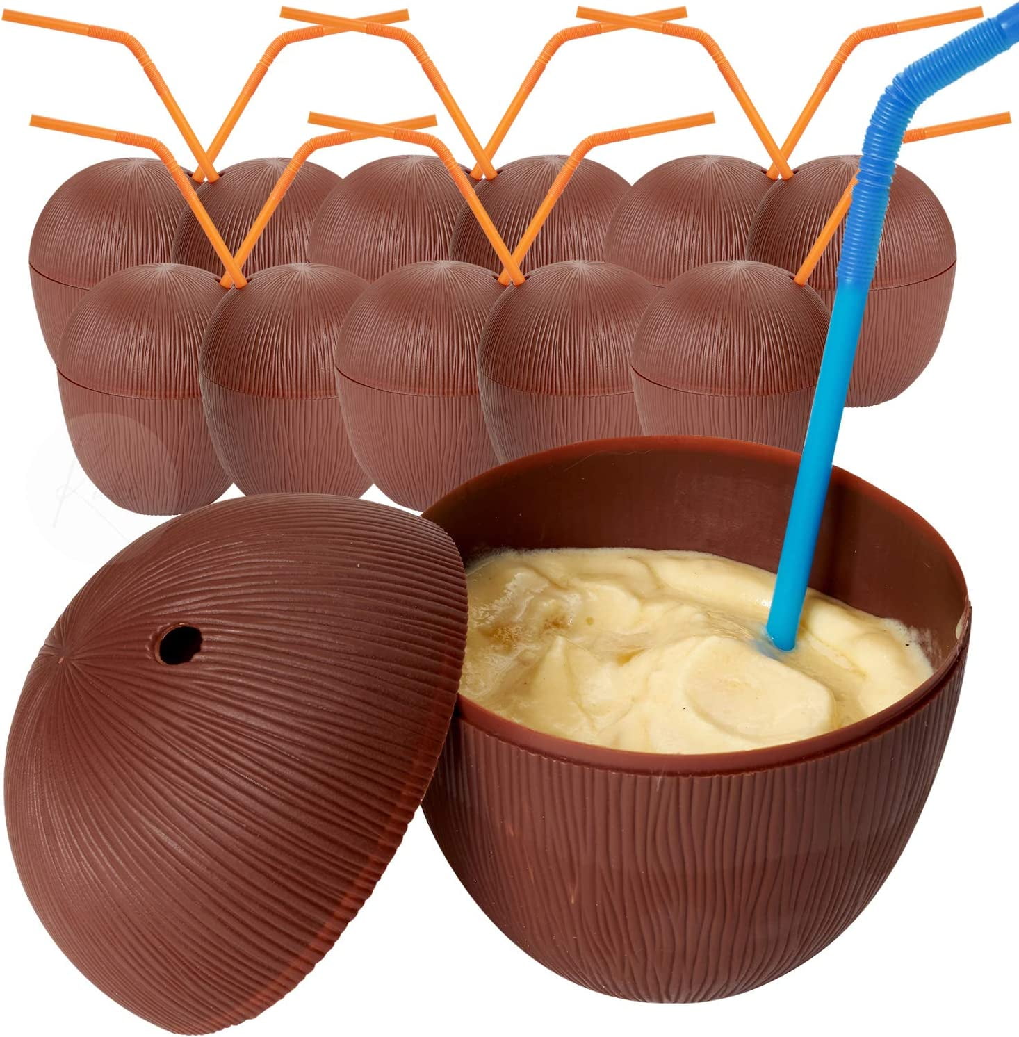 Kicko Coconut Cup - 12 Pieces, 5.5 Inches Cool and Fun Plastic Coconut Cups for Beachside and Poolside Parties - Perfect for Luau, Tiki and Beach theme Parties
