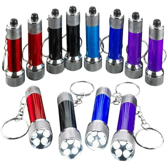 Kicko Mini Flashlight Keychain - 12 Pack - Assorted Colors, Blue, Black, Red and Purple