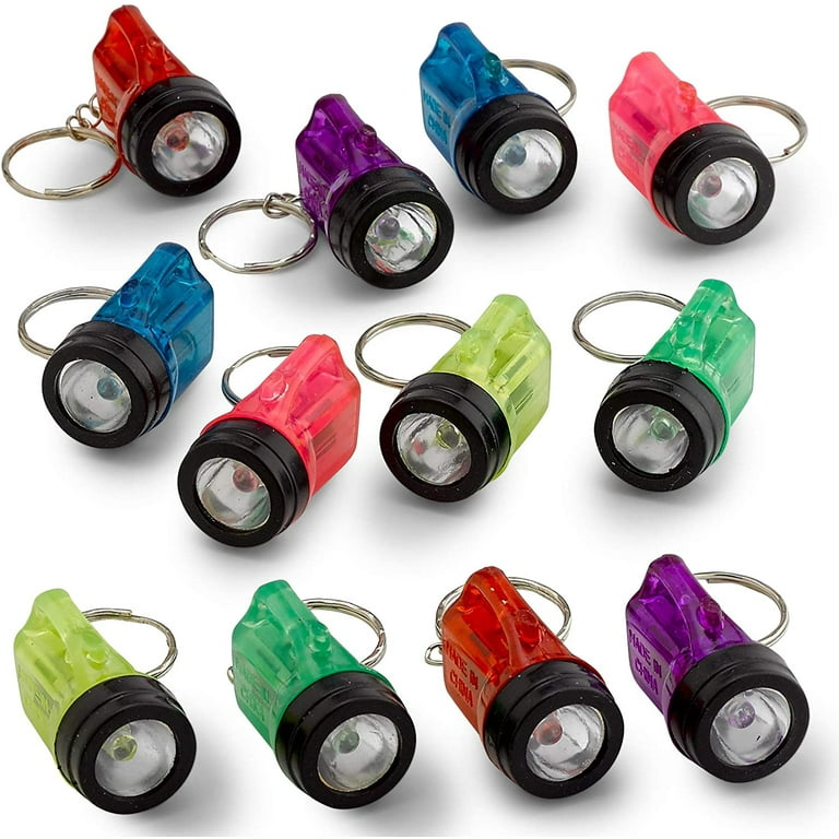 Kicko Mini Flashlight Keychains 1.5 Inch 12 Pack Assorted Neon Colors Small Key Ring