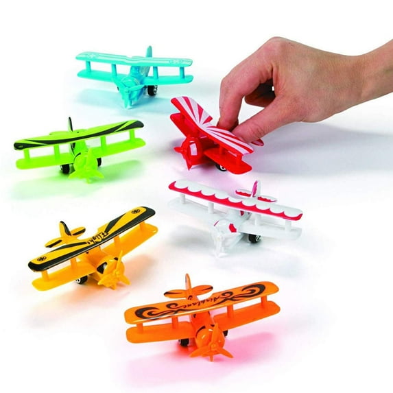 Kicko Pull Back Airplane Toys - Plastic Friction Plane - for Gifts, Party Favors, School Supplies - Assorted Colors, 4.5 Inch, 6 Pack
