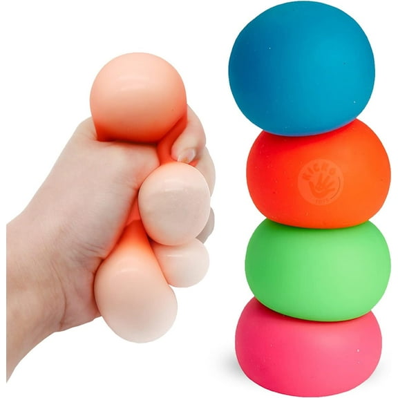 Kicko Sensory Squeeze Balls - 4 Pack - 2 Inch - Colorful Soft Stretchy Stress Balls - Assorted Novelty and Gag Toys, Party Favors, Bag Stuffers, Gift Ideas, Fidget Toys, Stress Relievers