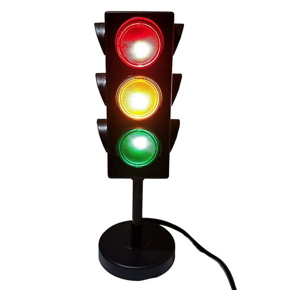Kicko 11-Inch Traffic Lights Lamp with Base - 4-Mode Color Changing Stop Light Lamp for Kids Bedroom, Party Decoration or Playroom - Battery or USB Powered Mini Lighting - Ideal Traffic Light Decor