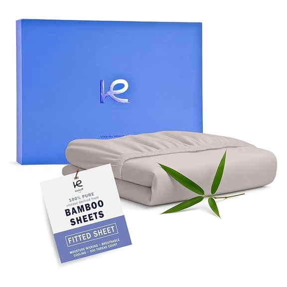 Kickoff Viscose Bamboo Fitted Sheet Full Size, 100% Organic Cooling Sheets Fitted ONLY Viscose Bamboo Sheets Full Size Bed Sheet for Hot , Extra Deep Pocket, 4 Corner Strap (F, Dove Grey)