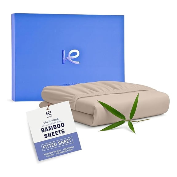Kickoff Viscose Bamboo Fitted Sheet King Size, 100% Organic Cooling Sheets Fitted ONLY Viscose Bamboo Sheets King Size Bed Sheet for Hot , Extra Deep Pocket, 4 Corner Strap (K, Iced Latte)