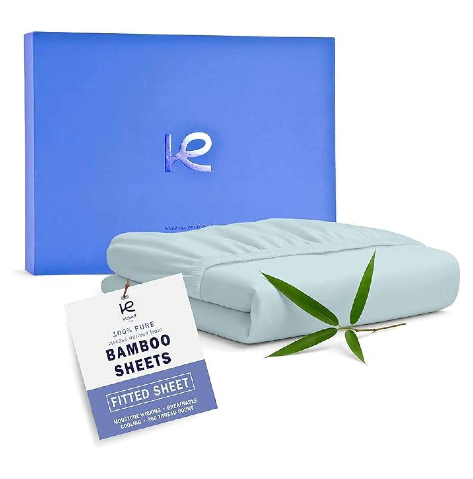 Kickoff Viscose Bamboo Fitted Sheet Queen Size, 100% Organic Cooling Sheets Fitted ONLY Viscose Bamboo Sheets Queen Size Bed Sheet for Hot , Extra Deep Pocket, 4 Corner strap (Q, Coastal Blue)