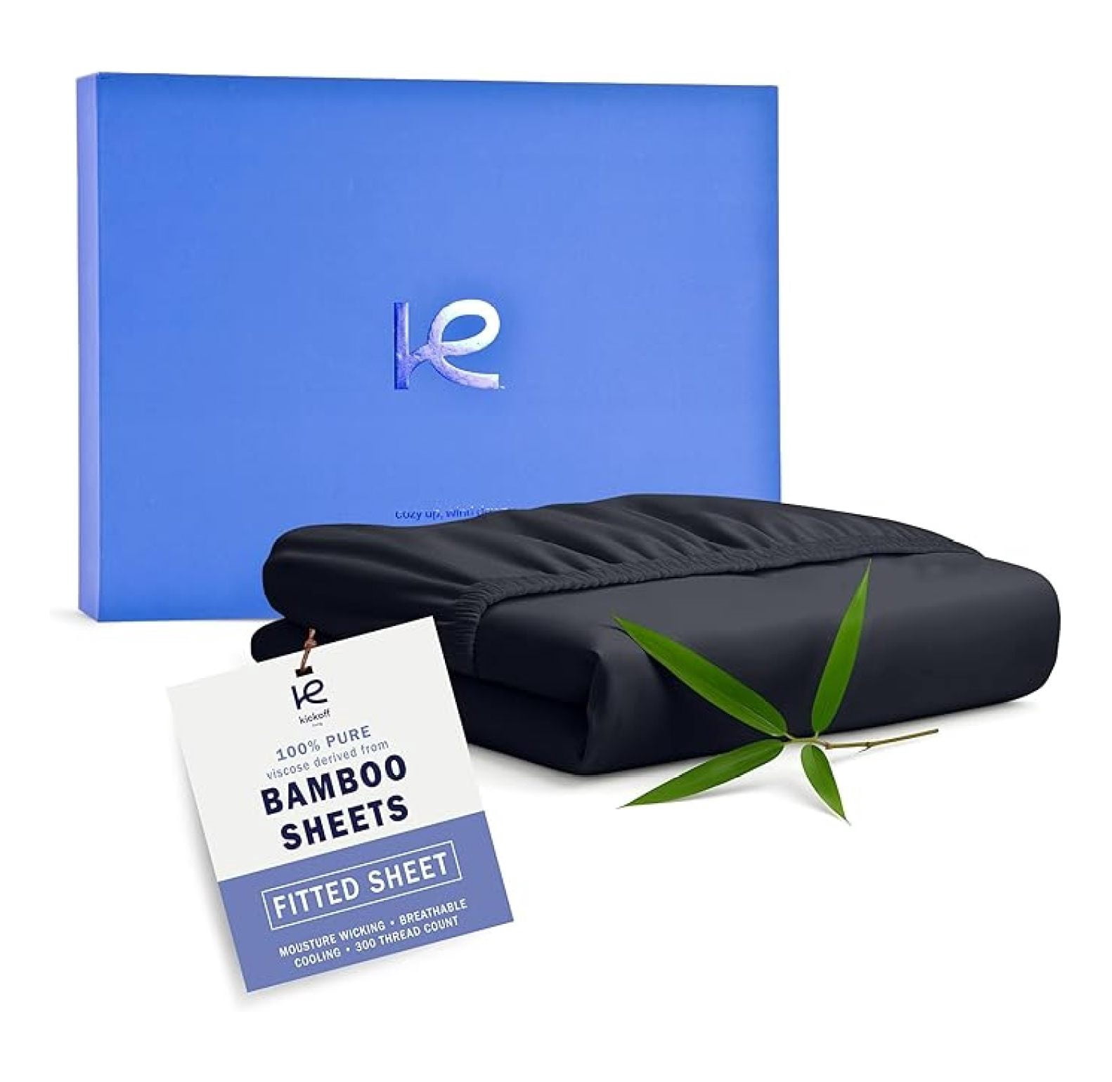 Kickoff Viscose Bamboo Fitted Sheet Queen Size, 100% Organic Cooling Sheets Fitted ONLY Viscose Bamboo Sheets Queen Size Bed Sheet for Hot , Extra Deep Pocket, 4 Corner Strap (Q, Onyx Black)