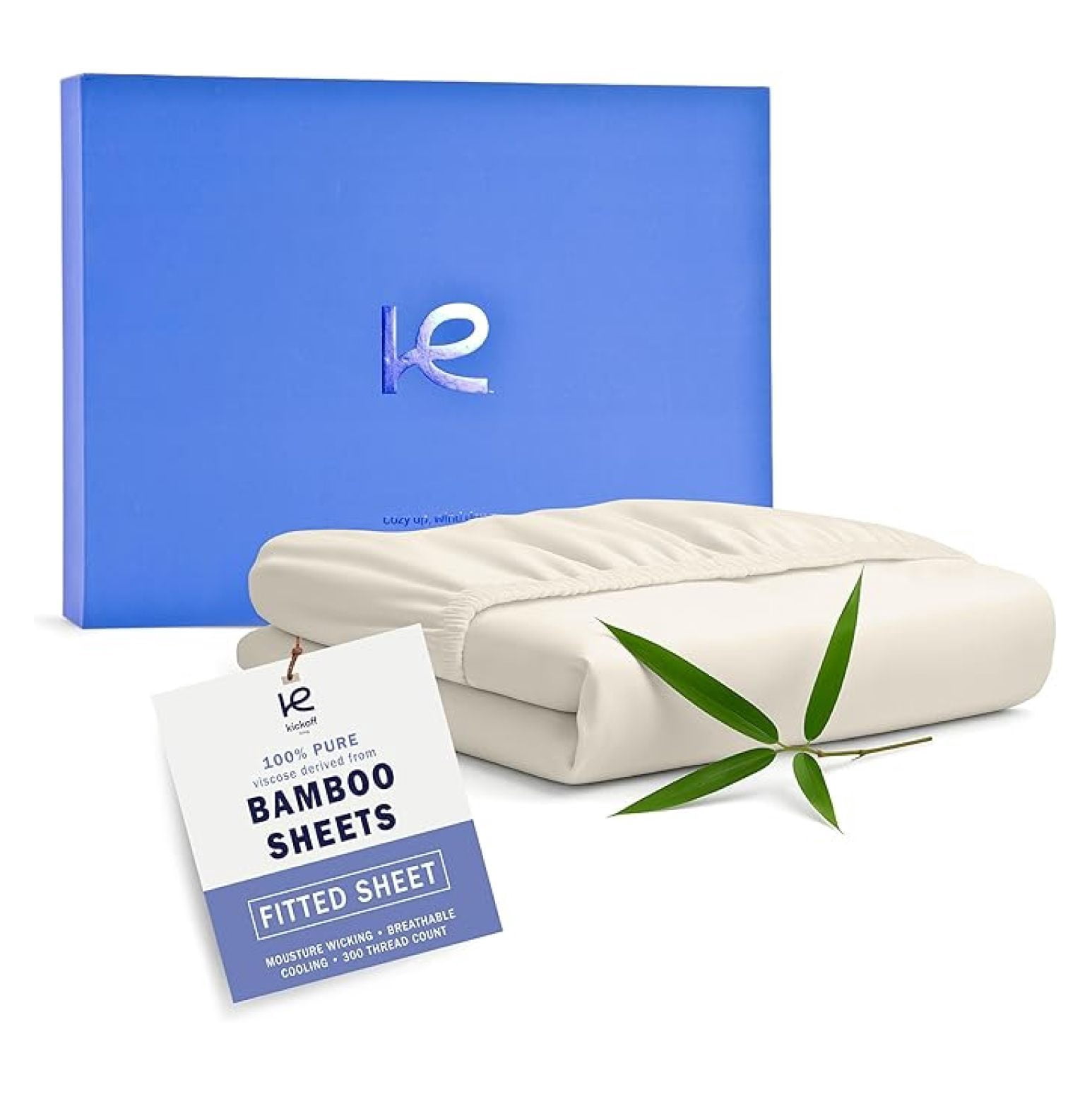 Kickoff Viscose Bamboo Fitted Sheet Queen Size, 100% Organic Cooling Sheets Fitted ONLY Viscose Bamboo Sheets Queen Size Bed Sheet for Hot , Extra Deep Pocket, 4 Corner Strap (Q, Buttercream)
