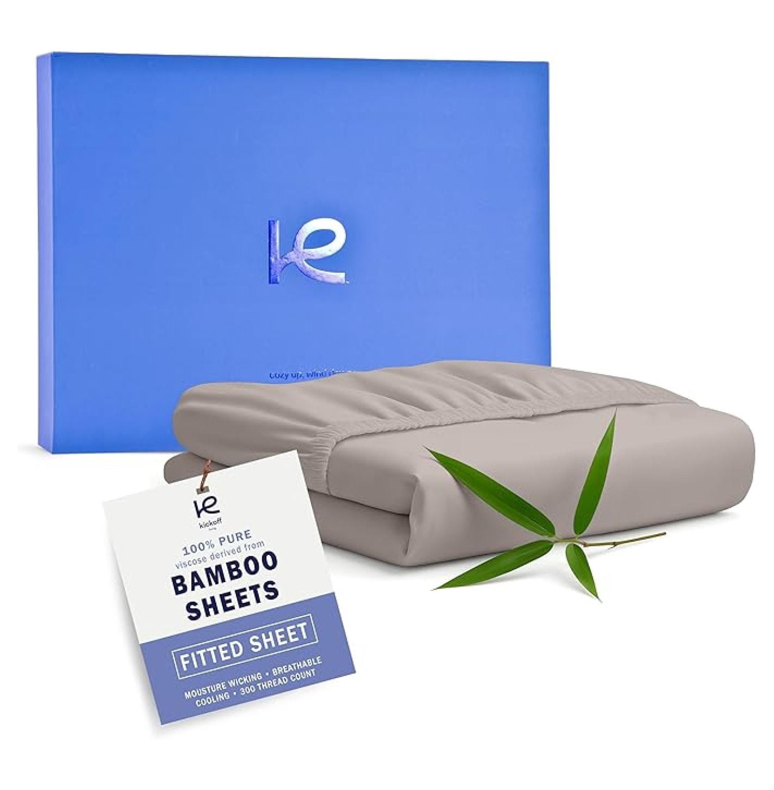 Kickoff Viscose Bamboo Fitted Sheet Queen Size, 100% Organic Cooling Sheets Fitted ONLY Viscose Bamboo Sheets Queen Size Bed Sheet for Hot , Extra Deep Pocket, 4 Corner Strap (Q, Grey Mist)