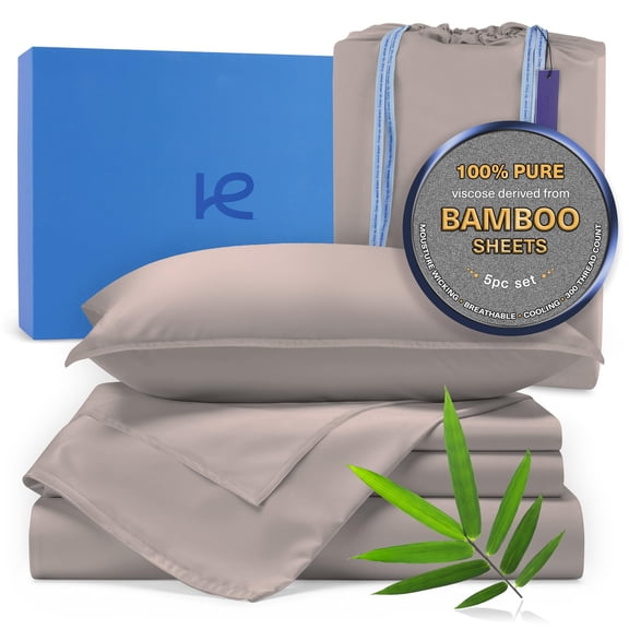 Kickoff Viscose Bamboo Sheets California King Size 4-pc 100% Organic Bamboo Viscose Bed Cooling Sheets Cal King Set Cool Bedding for hot sleepers sheet, Flat, Fitted, Pillowcases (Grey Mist, CK)