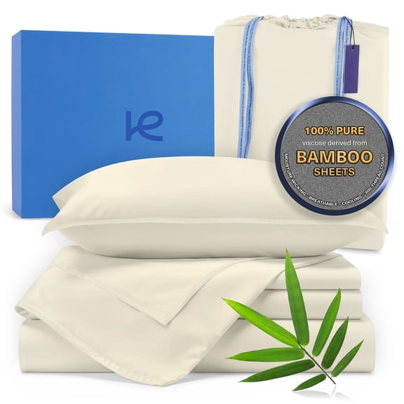 Kickoff Viscose Bamboo Sheets California King Size 4-pc 100% Organic Bamboo Viscose Bed Cooling Sheets Cal King Set Cool Bedding for hot sleepers sheet, Flat, Fitted, Pillowcases (Buttercream, CK)