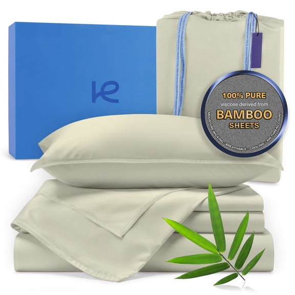 Kickoff Viscose Bamboo Sheets California King Size 4-pc 100% Organic Bamboo Viscose Bed Cooling Sheets Cal King Set Cool Bedding for hot sleepers sheet, Flat, Fitted, Pillowcases (Soft Sage, CK)