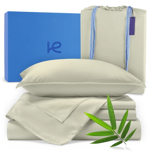 Kickoff Viscose Bamboo Sheets California King Size 4-pc 100% Organic Bamboo Viscose Bed Cooling Sheets Cal King Set Cool Bedding for hot sleepers sheet, Flat, Fitted, Pillowcases (Soft Sage, CK)
