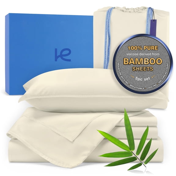 Kickoff Viscose Bamboo Sheets California King Size 4-pc 100% Organic Bamboo Viscose Bed Cooling Sheets Cal King Set Cool Bedding for hot sleepers sheet, Flat, Fitted, Pillowcases (Buttercream, CK)
