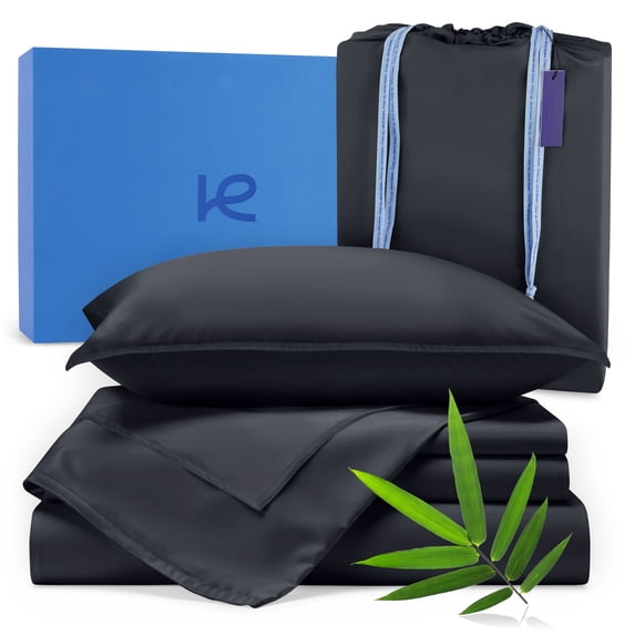 Kickoff Viscose Bamboo Sheets California King Size 4-pc 100% Organic Bamboo Viscose Bed Cooling Sheets Cal King Set Cool Bedding for hot sleepers sheet, Flat, Fitted, Pillowcases (Onyx Black, CK)
