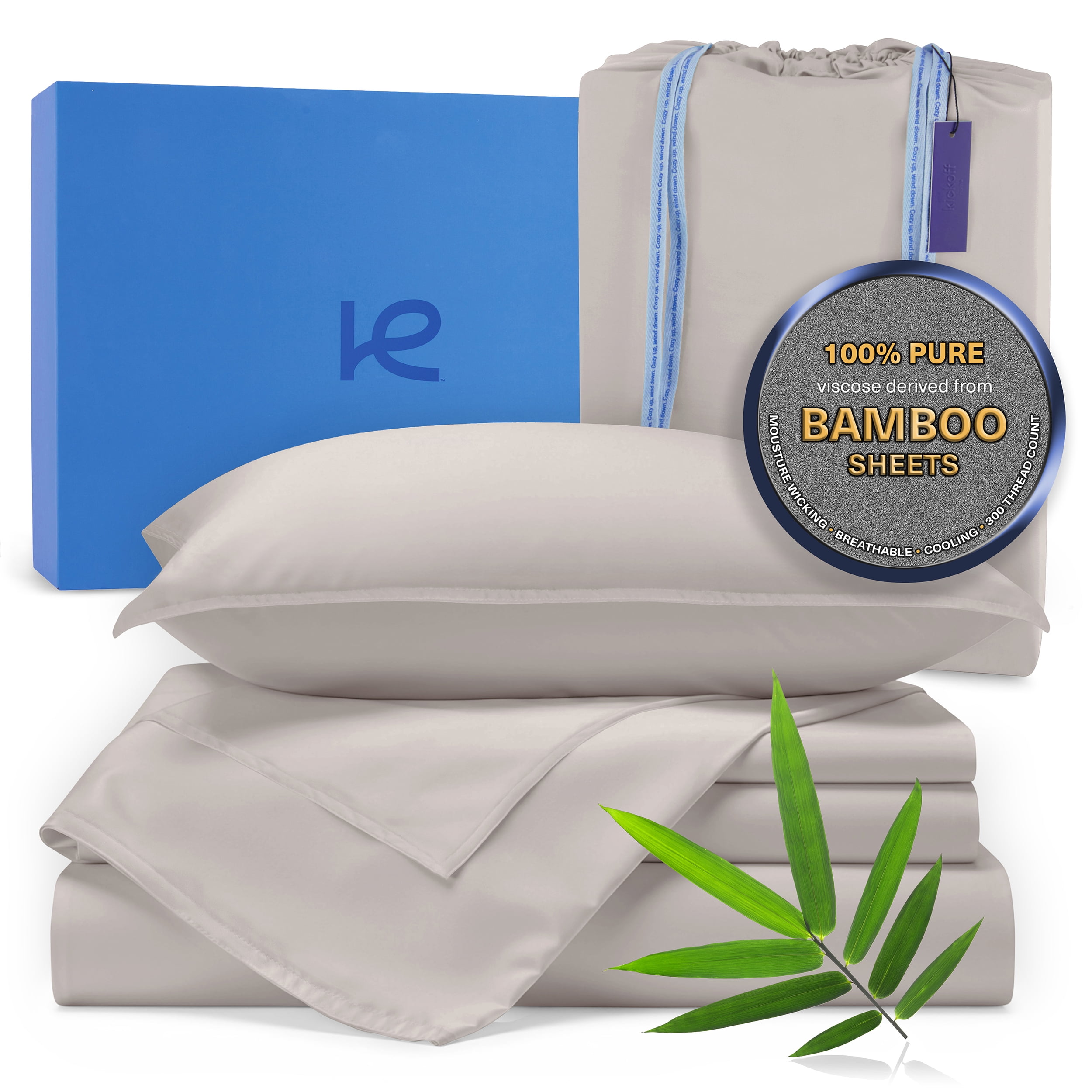 Kickoff Viscose Bamboo Sheets California King Size 4-pc 100% Organic Bamboo Viscose Bed Cooling Sheets Cal King Set Cool Bedding for hot sleepers sheet, Flat, Fitted, Pillowcases (Dove Grey, CK)